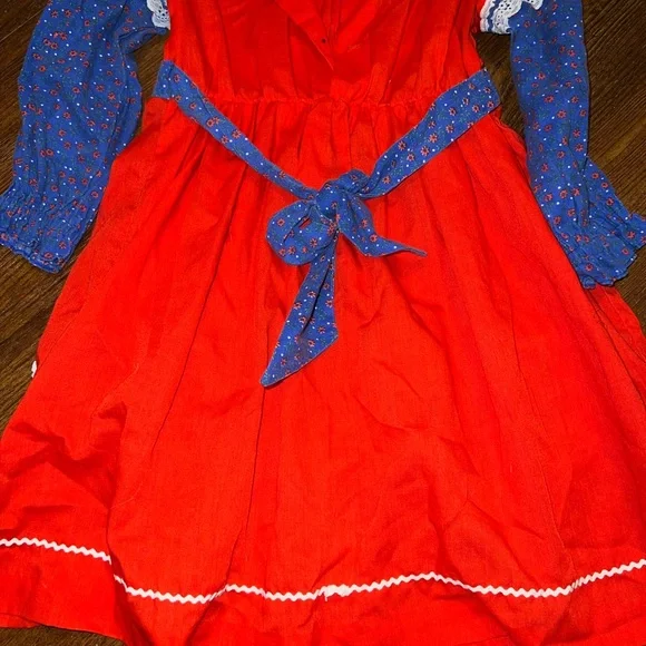 Vintage Toddlers 70s Polly Flinders Hand Smocked Embroidered Apron Dress - Picture 7 of 15